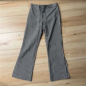 ZARA - Black & White Gingham Tie Waist Cropped Pant